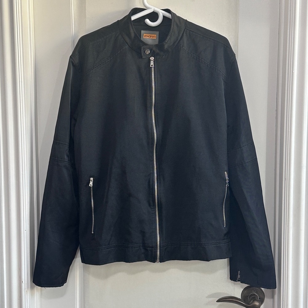 Pavi Italy Mens‎ Black Cotton Lined Full Zip Bomber Jacket Sz XXL - Picture 3 of 10